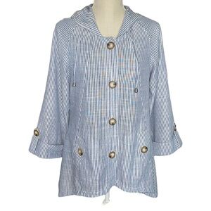 Sigrid Olsen Blue White Pinstripe Hooded Hi/Low Hem Size S
